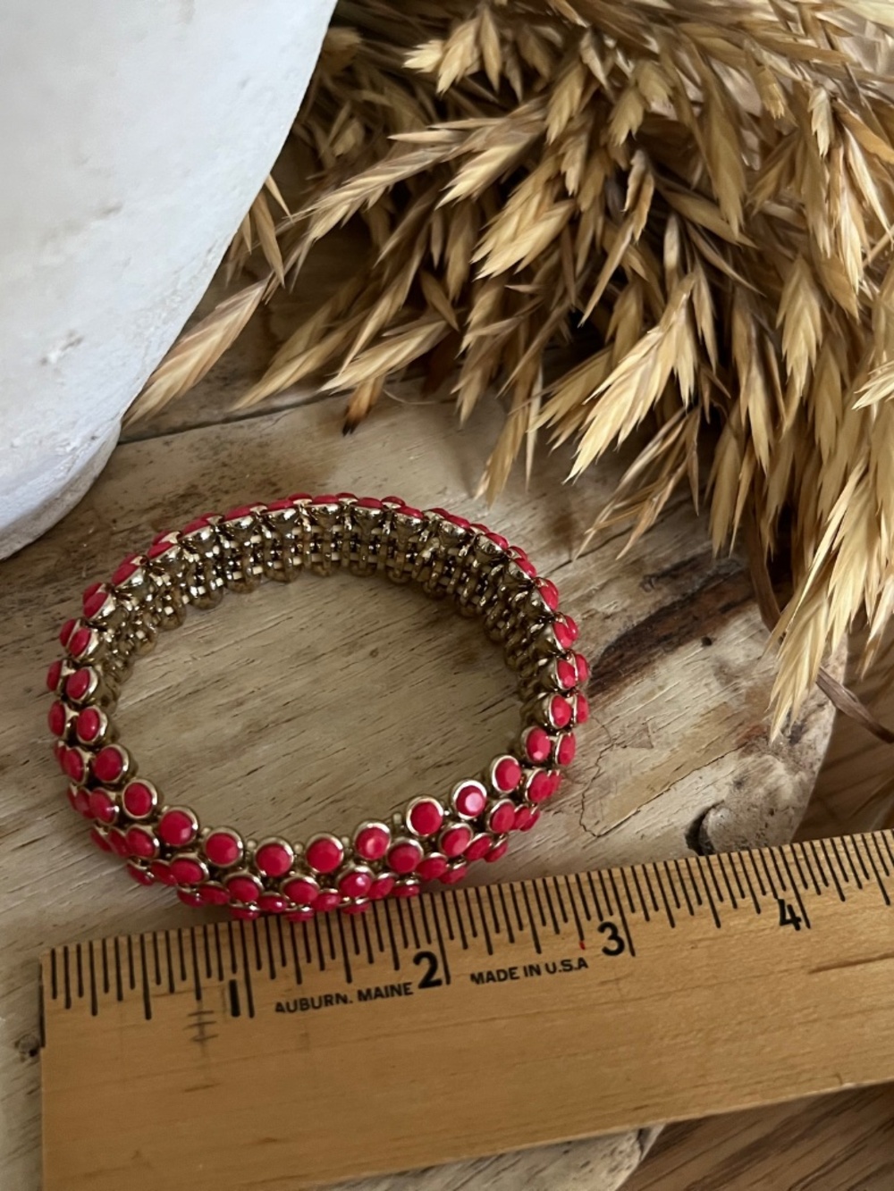Hot Pink and Gold Tone Layered Metal Statement Bracelet - Picture 5 of 5